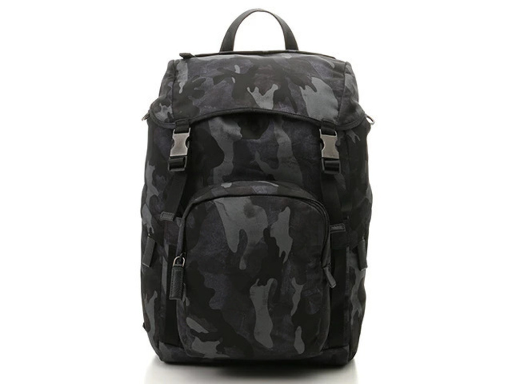 Prada Backpack Saffiano Leather Camouflage Gray Black Rucksack Bag
